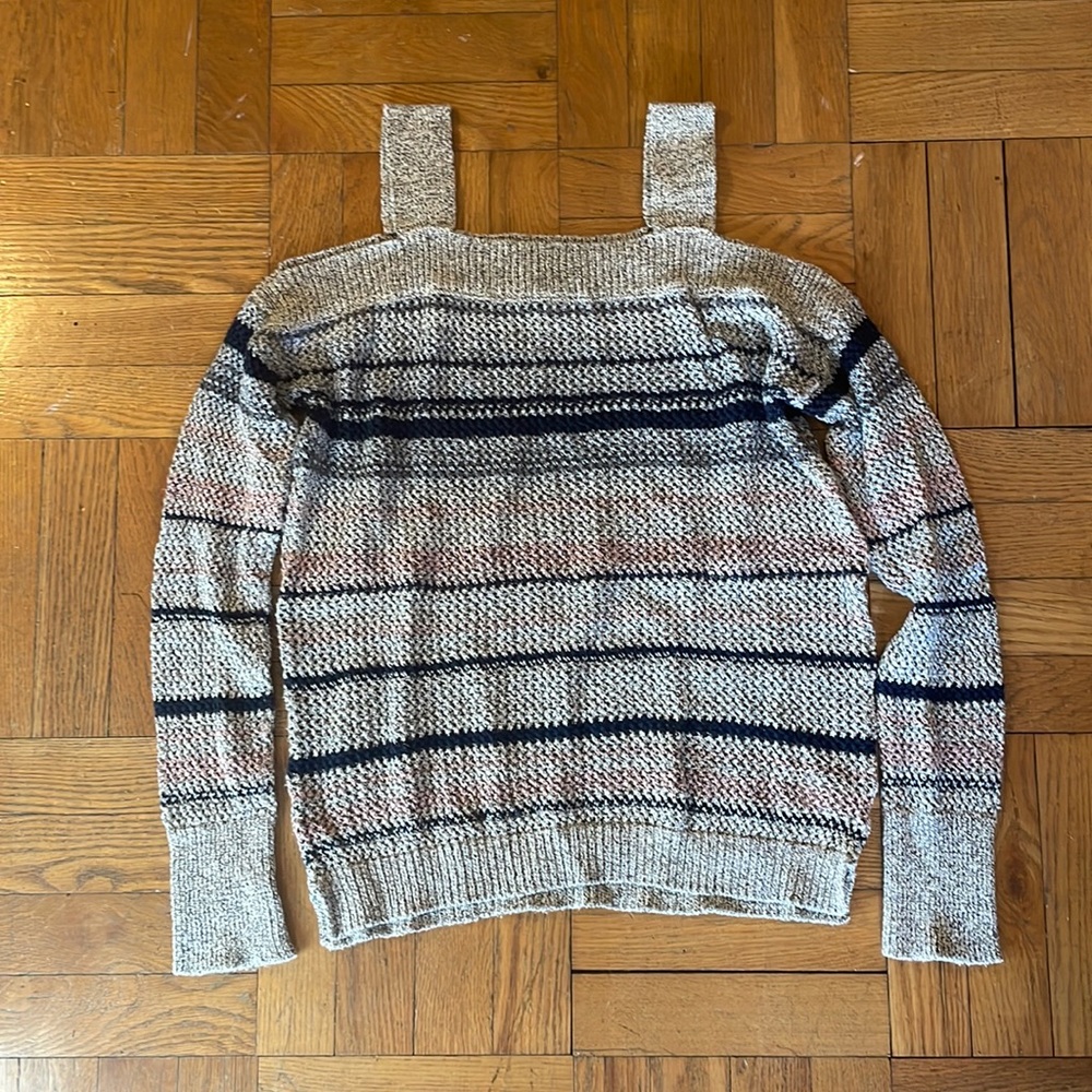 Multicolored striped cold shoulder sweater